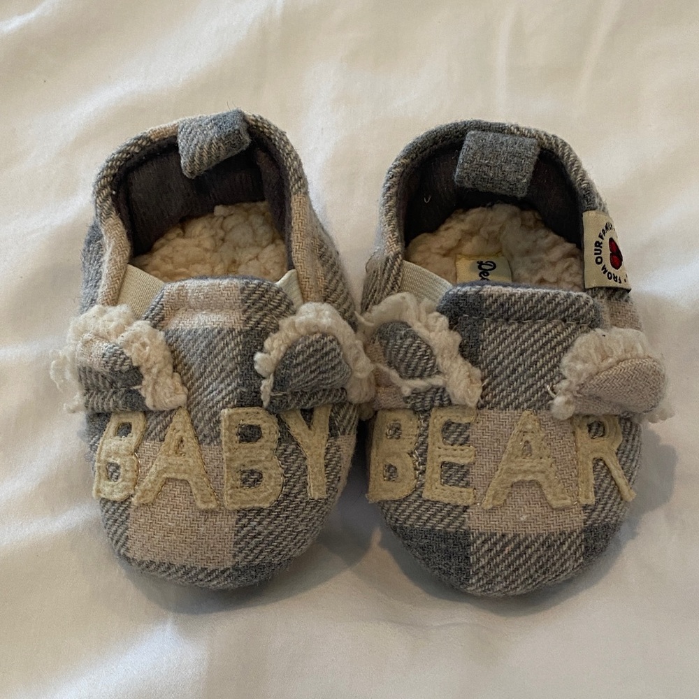 Dearfoams Gray Plaid Baby Bear Slippers